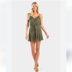 Francesca's Trixx Lace Olive Green Romper Size Small